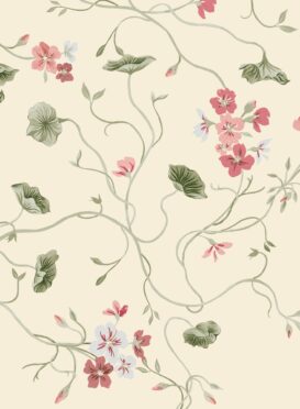 Geranium Vine Wallpaper Soft Pink + Powder Blue