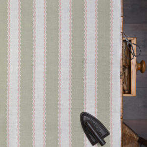 Folie Stripe Main Stripe Olive With Sand Pink Scallop on Stone Linen
