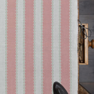 Folie Stripe Main Stripe Sand Pink with Olive Scallop on Stone Linen
