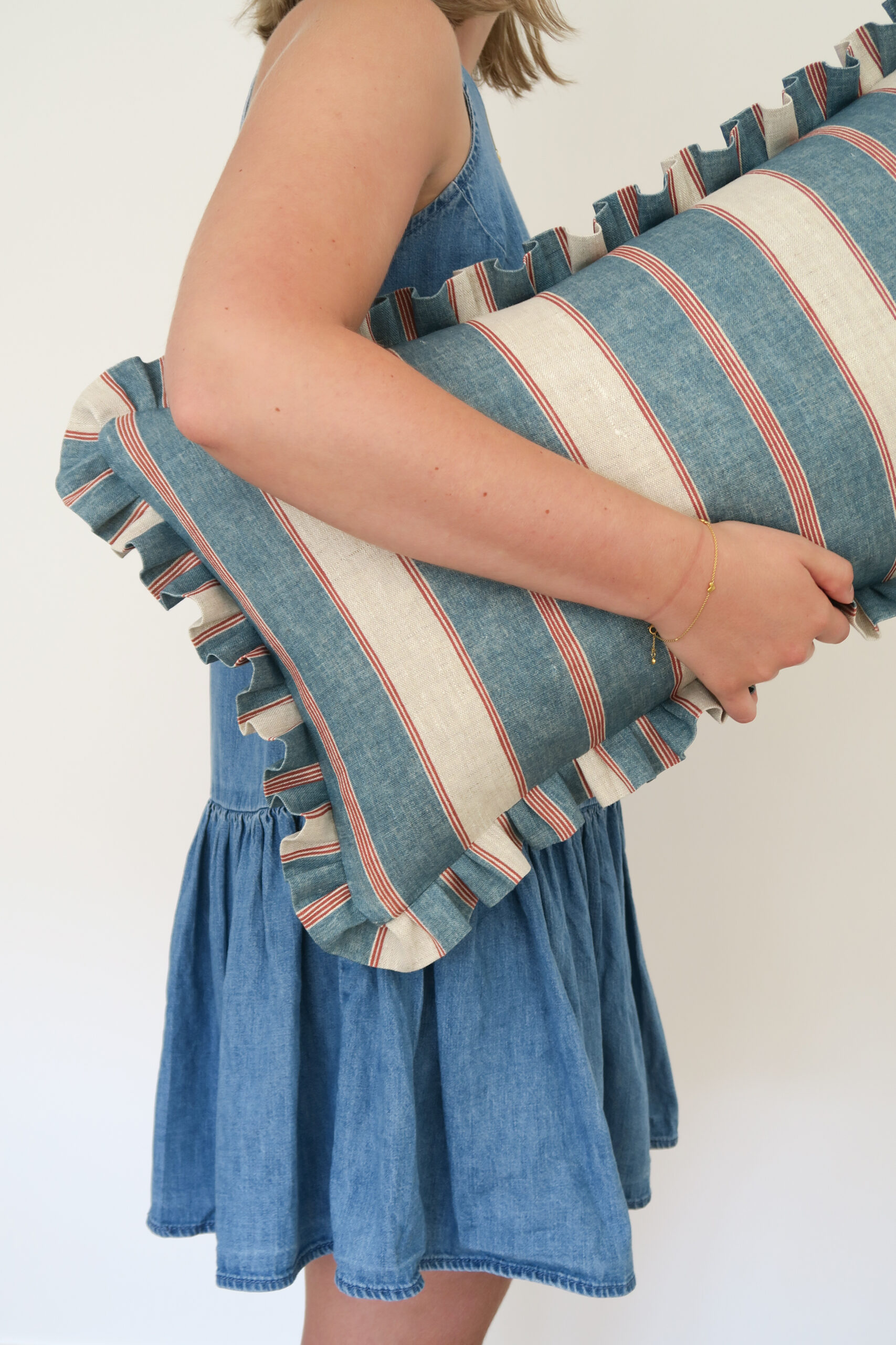 Noah's Stripe ~ Blue Jean and Red on Dune Linen - Image 5