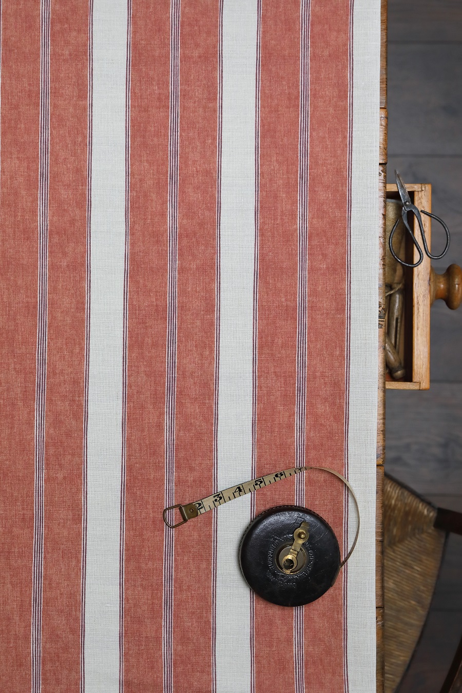 Noah's Stripe ~ Washed Burgundy on Stone Linen