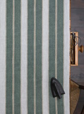 Noah's Stripe ~ Forest Green + Wheat on Dune Linen