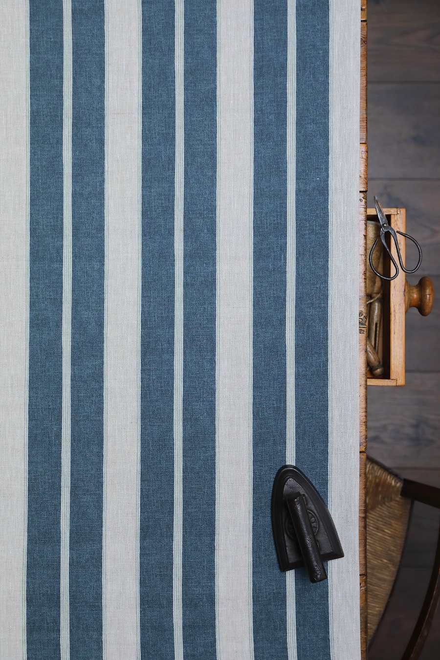 Noah's Stripe ~ Mussel and Parma Blue on Dune Linen