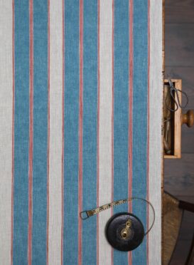 Noah's Stripe ~ Blue Jean and Red on Dune Linen on SALE was £120.00 now £78.00