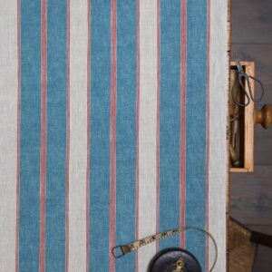 Noah's Stripe ~ Blue Jean and Red on Dune Linen