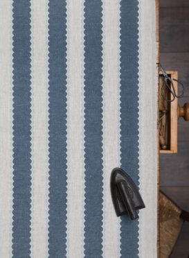 Folie Stripe Main Stripe Mussel with Parma Blue Scallop on Dune Linen