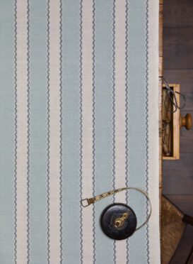 Folie Stripe Main Stripe Parma Blue with Mussel Scallop on Stone Linen