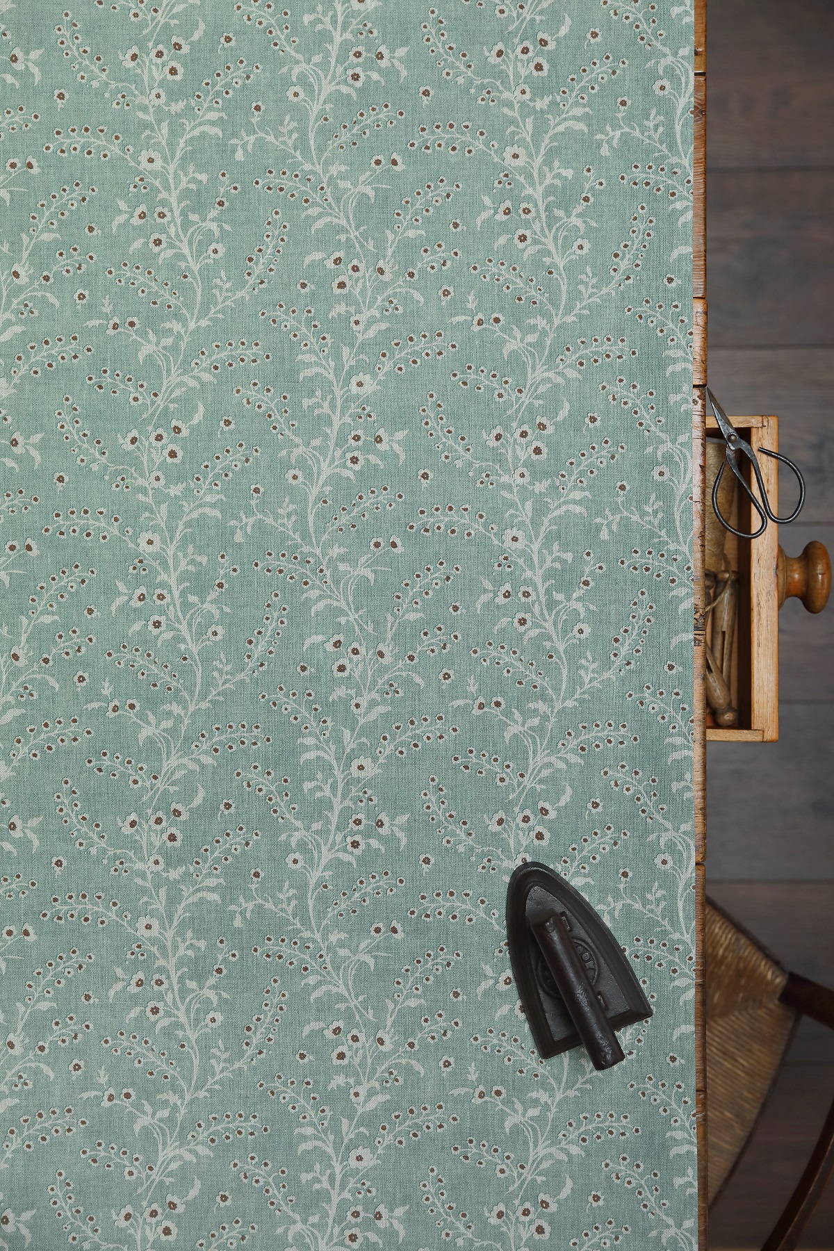 Paloma Soft Teal Blues + Tabac II on Dune Linen