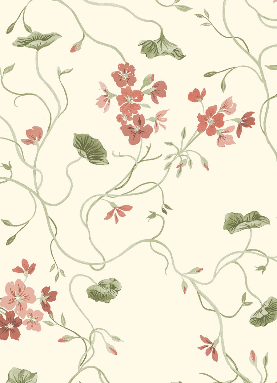 Geranium Vine Wallpaper Caramel Pinks
