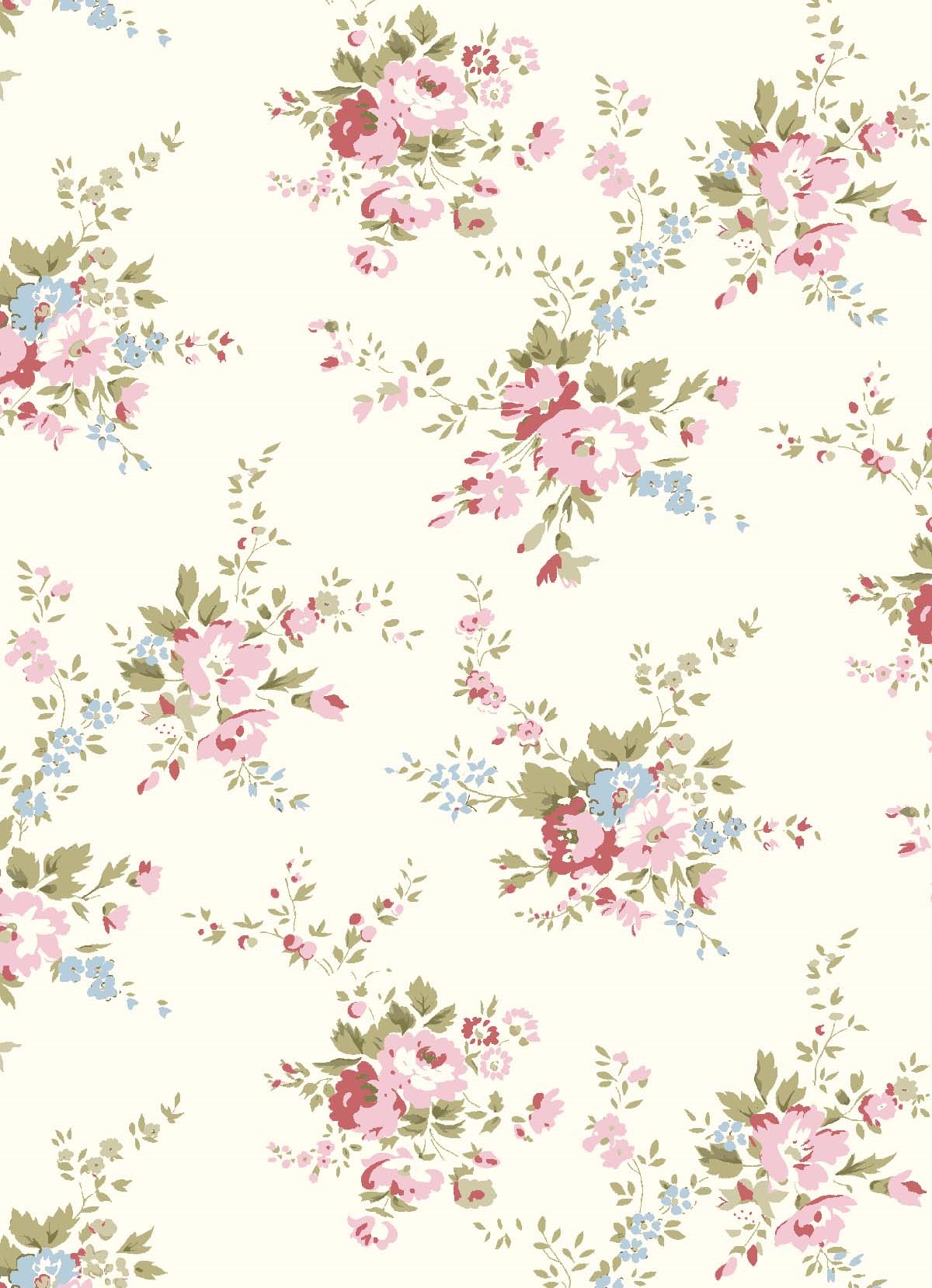 Hattie II Pinks, Olive + Spring Blue Wallpaper