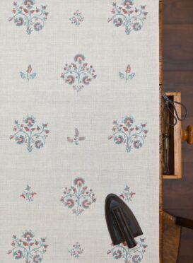 Agatha Spaced Out Blue Jean and Red on Stone Linen