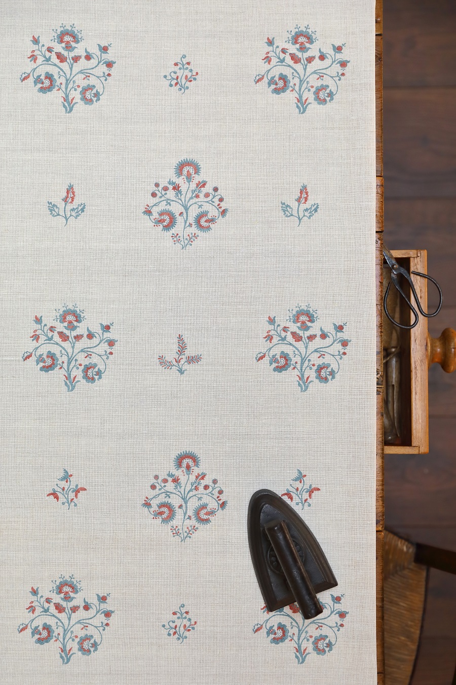 Agatha Spaced Out Blue Jean and Red on Stone Linen