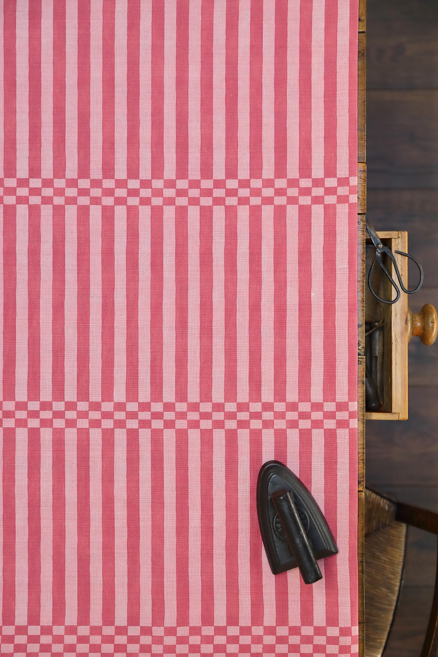 Hopskotch Stripe Raspberry Ripple on Stone Linen {Also available as just a stripe no checkerboard}
