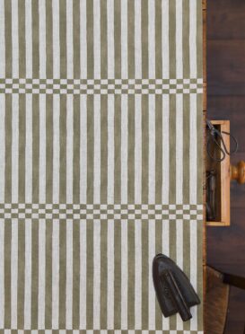Hopskotch Stripe Olive on Dune Linen {Also available as just a stripe no checkerboard}