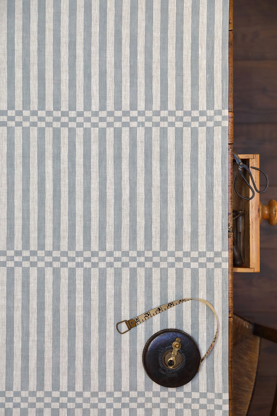 Hopskotch Stripe Rain on Dune Linen {Also available as just a stripe no checkerboard}