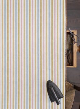 Punch and Judy Multi, Sand Pink, Double Hay + Blue on Chunky White Linen
