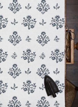Agatha Small Inky Blues on Chunky White Linen Union