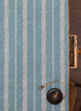 Noah's Trellis Blue Jean and Red on Dune Linen