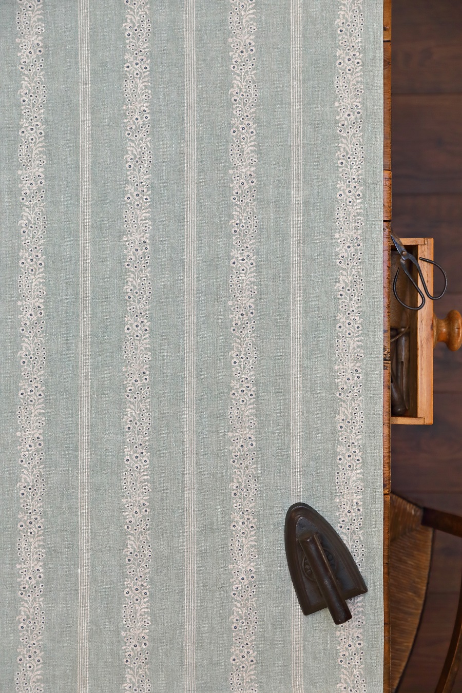 Noah's Trellis Parma Blue and Mussel on Dune Linen