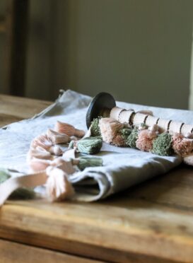 Tassle Light + Dark Sand Pink and Olive Trim £19.00 per metre