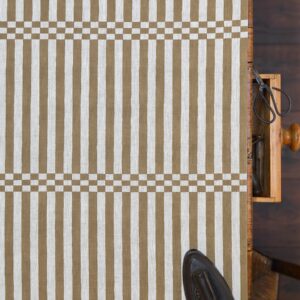 Hopskotch Stripe Tabac (Print name wheat) on Dune Linen {Also available as just a stripe no checkerboard}